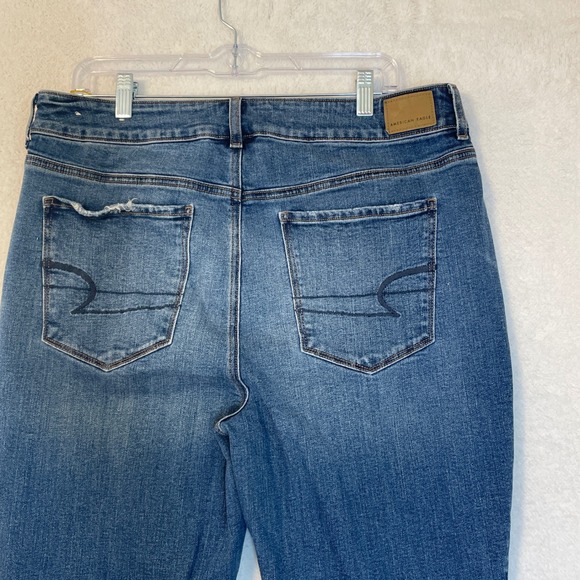 American Eagle Hi-Rise Artist Flare Jeans Blue Super Stretch Womens 18 Short - Picture 9 of 11